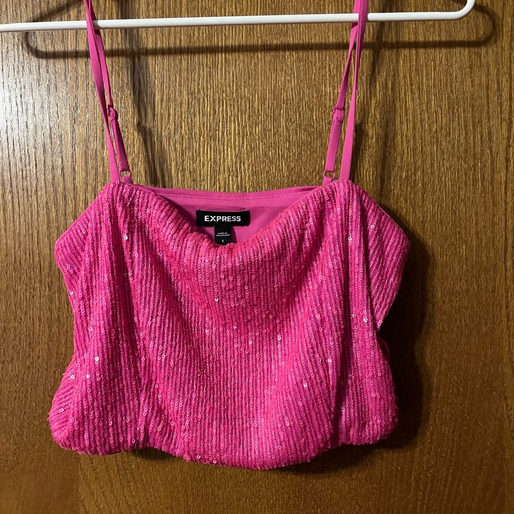 Express Pink Sequin crop top